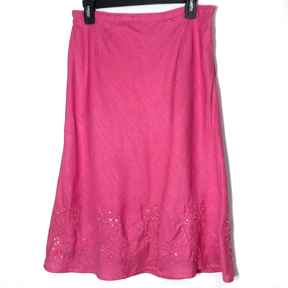 Richard Malcolm Pink Linen Skirt with Embroidery and Sequin Womens Size 8